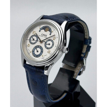 (SOLD!!) 35mm • Oris Silver Blue Moon Phase Triple Calendar Complication
